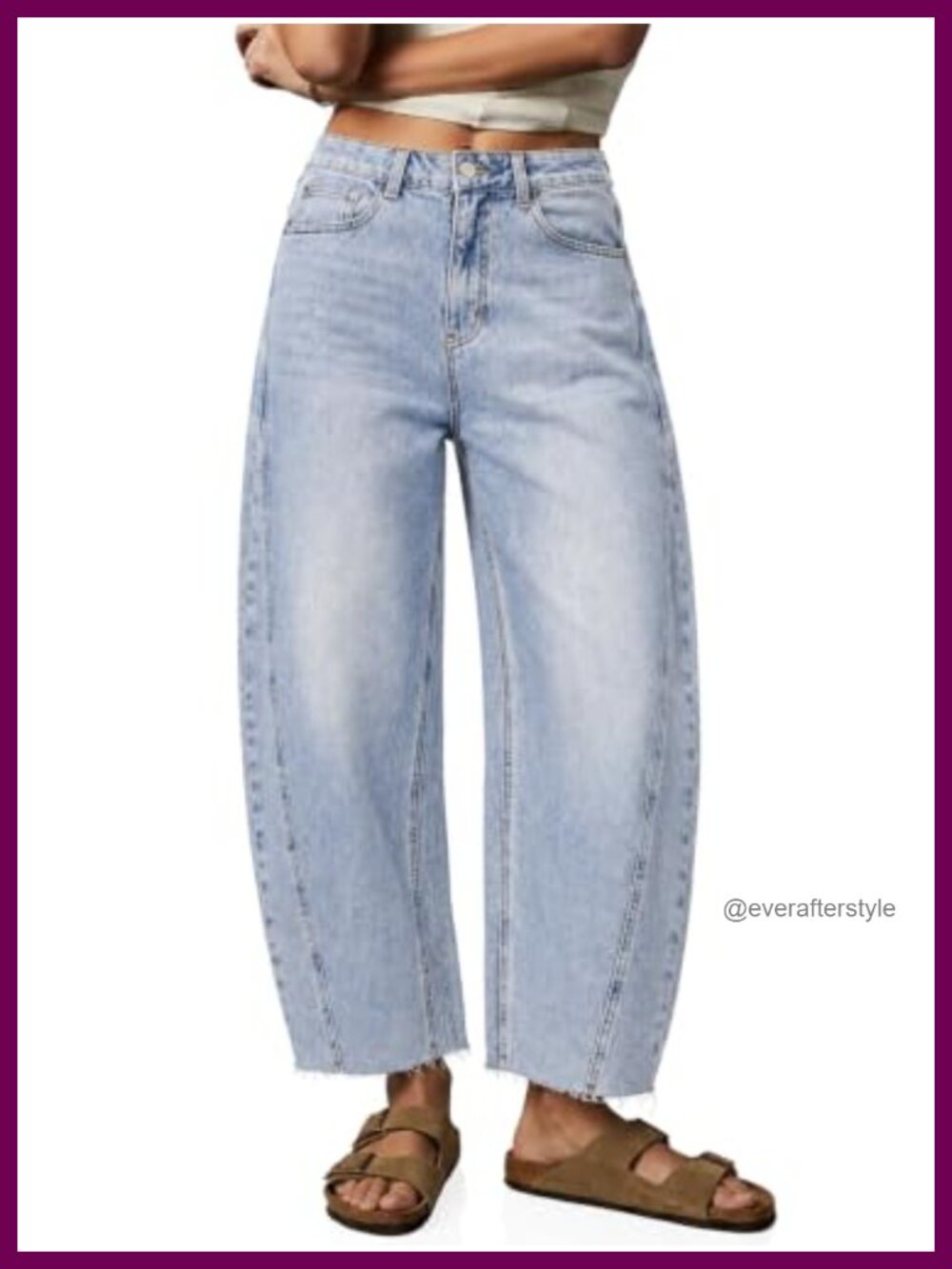 Women's High Waisted Barrel Jeans Cropped Raw Hem Cotton Blend Denim